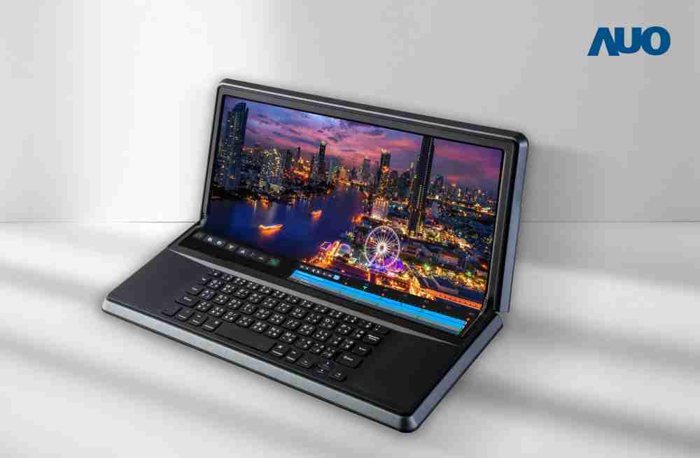 传奇国际14.6吋Micro LED折迭显示屏幕，，，搭配半径4mm的弯折绞炼，，以及高画素、、、高亮度、、、、高对比度的显示技术特点，，即便在大视角下仍保有绝佳色相与亮度